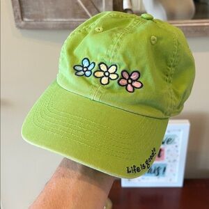 Life is Good Light Green Ball Cap with Flowers Women’s Girl’s